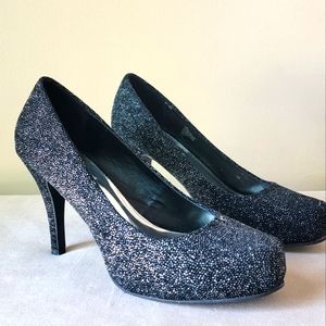 Olsenboyle Balina Black with Silver Sparkle Heels 7.5